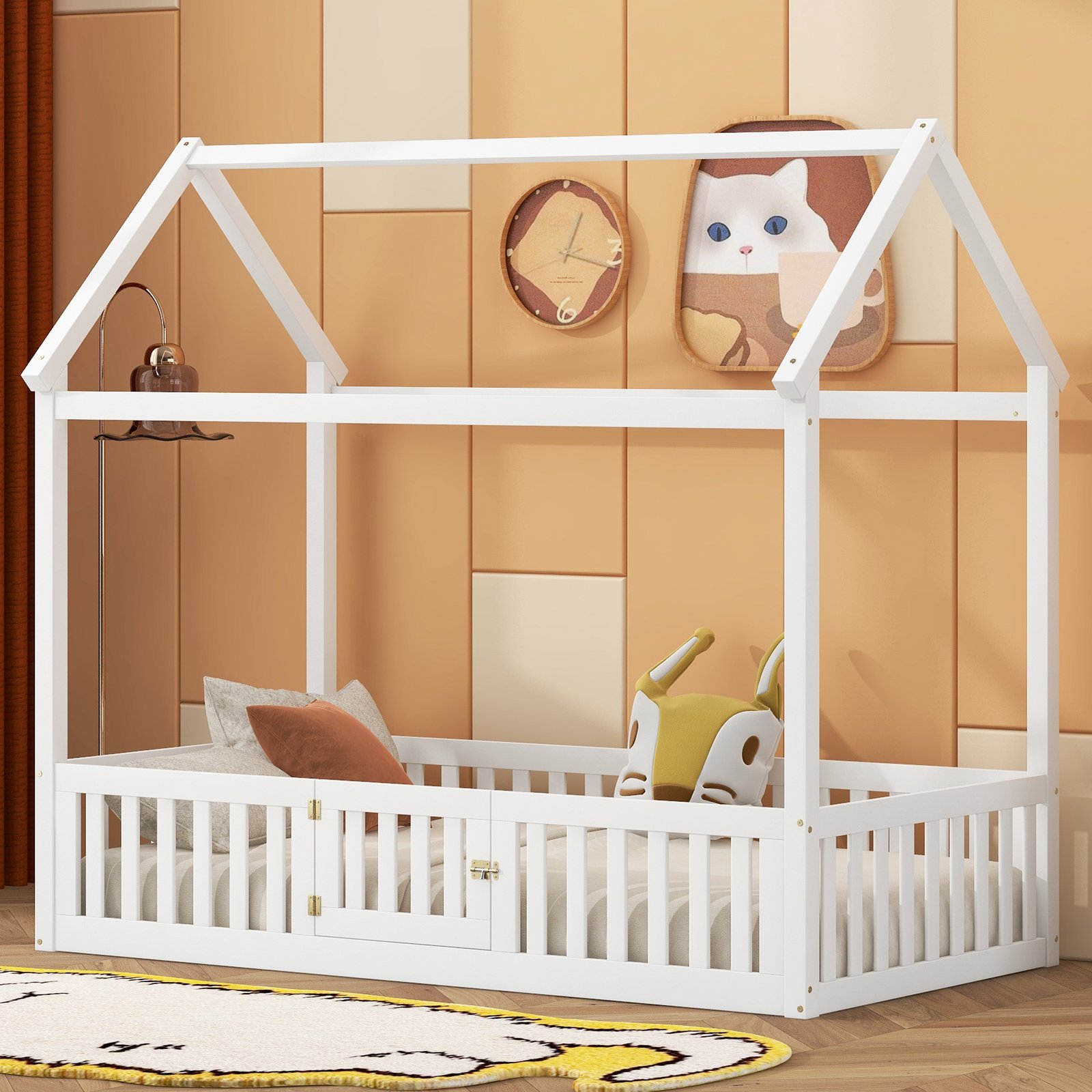 Twin Size Wood House Bed with Fence and Door, White(Old SKU: WF303131AAK) photo review
