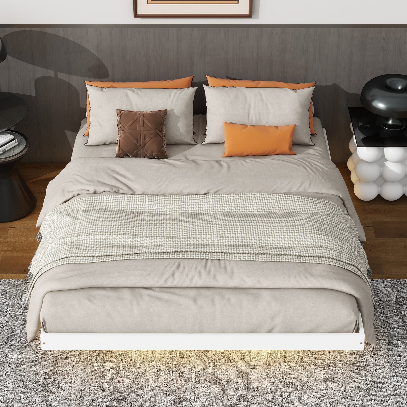 Queen Size Floating Bed with LED Lights Underneath,Modern Queen Size Low Profile Platform Bed with LED Lights,White photo review