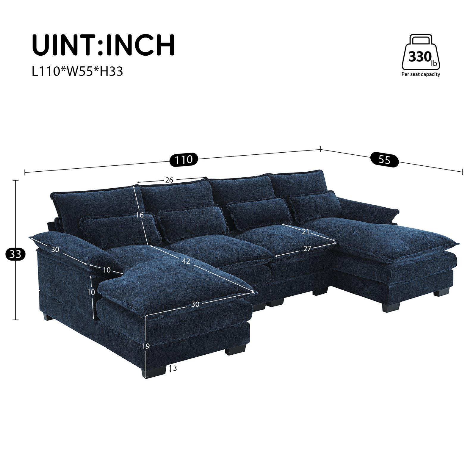 [VIDEO provided][New]110*55" Modern U-shaped Sectional Sofa with Waist Pillows,6-seat Upholstered Symmetrical Sofa Furniture,Sleeper Sofa Couch with Chaise Lounge for Living Room,Apartment,5 Color photo review