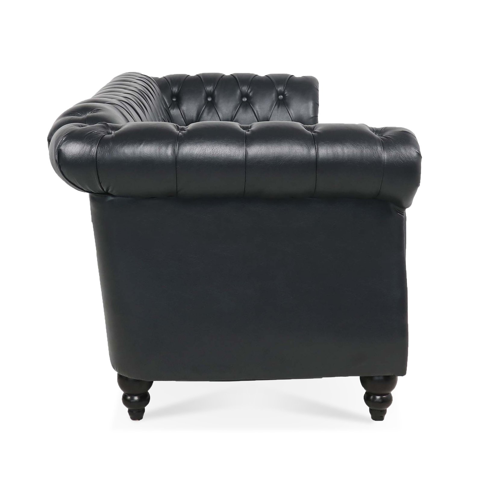 84.65" BLACK PU Rolled Arm Chesterfield Three Seater Sofa. photo review