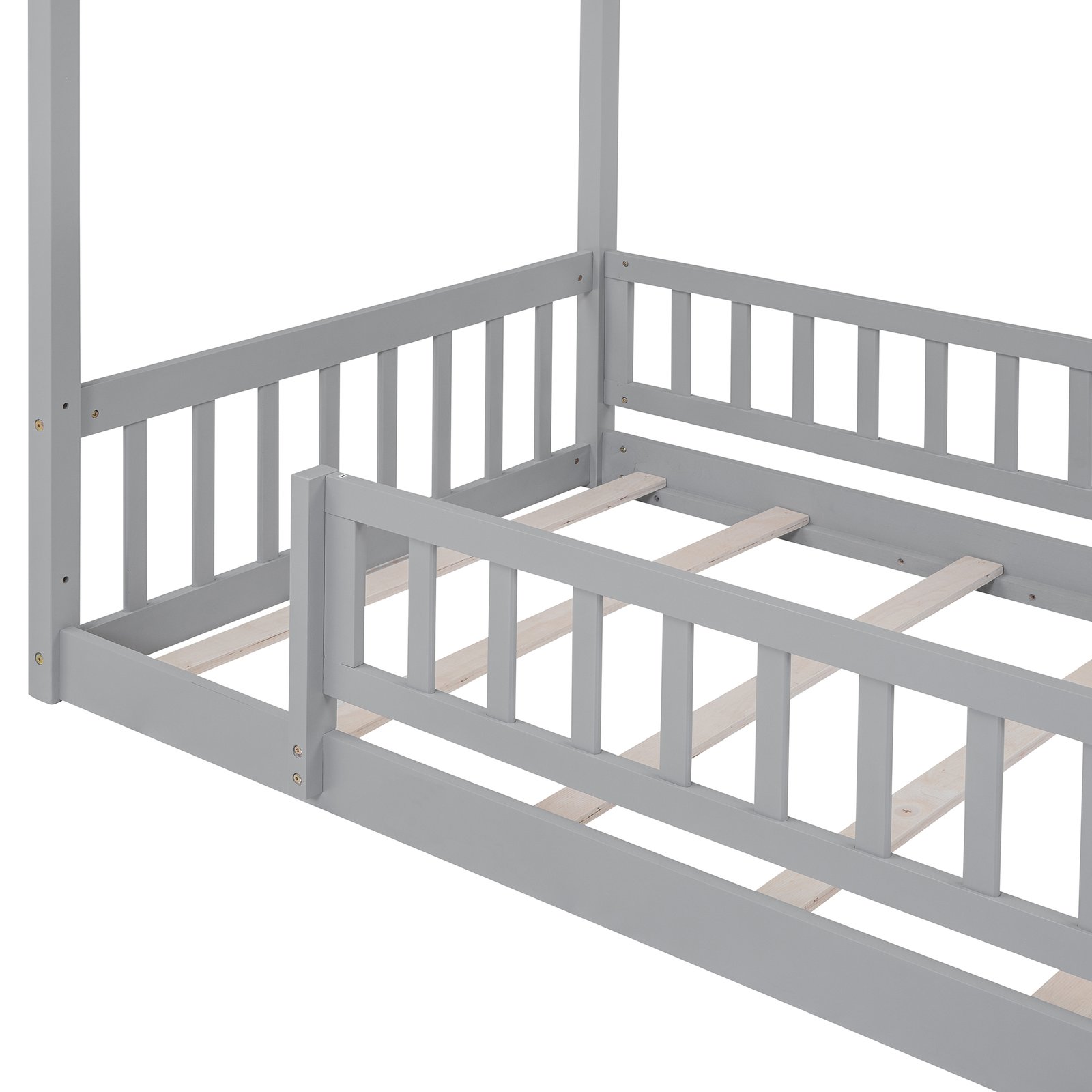 Twin Size Wood Bed House Bed Frame with Fence, for Kids, Teens, Girls, Boys, Gray photo review