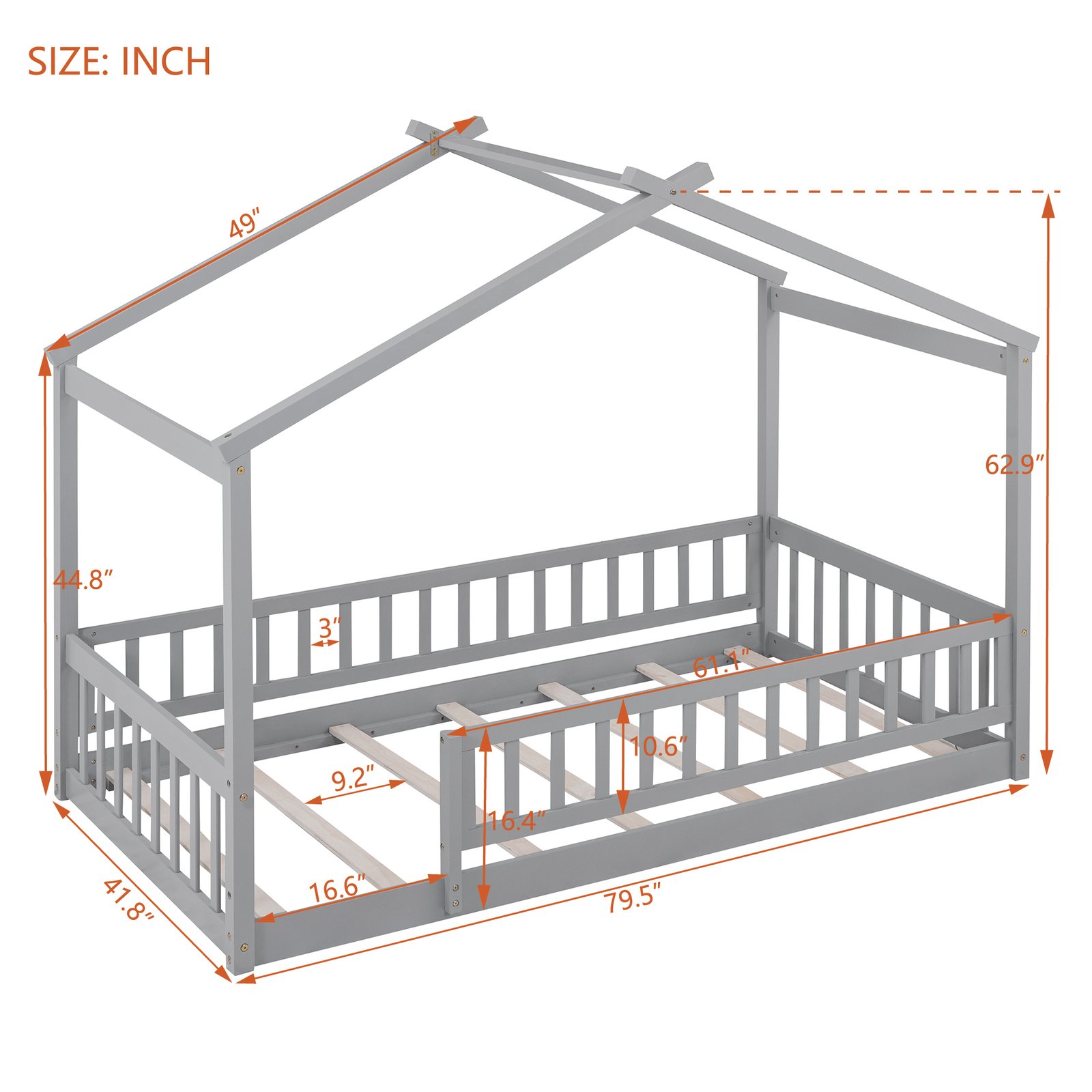 Twin Size Wood Bed House Bed Frame with Fence, for Kids, Teens, Girls, Boys, Gray photo review