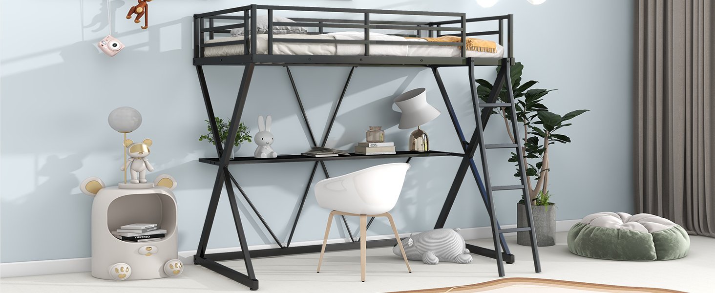 Twin Size Loft Bed with Desk, Ladder and Full-Length Guardrails, X-Shaped Frame, Black(Old SKU: MF297073AAB) photo review