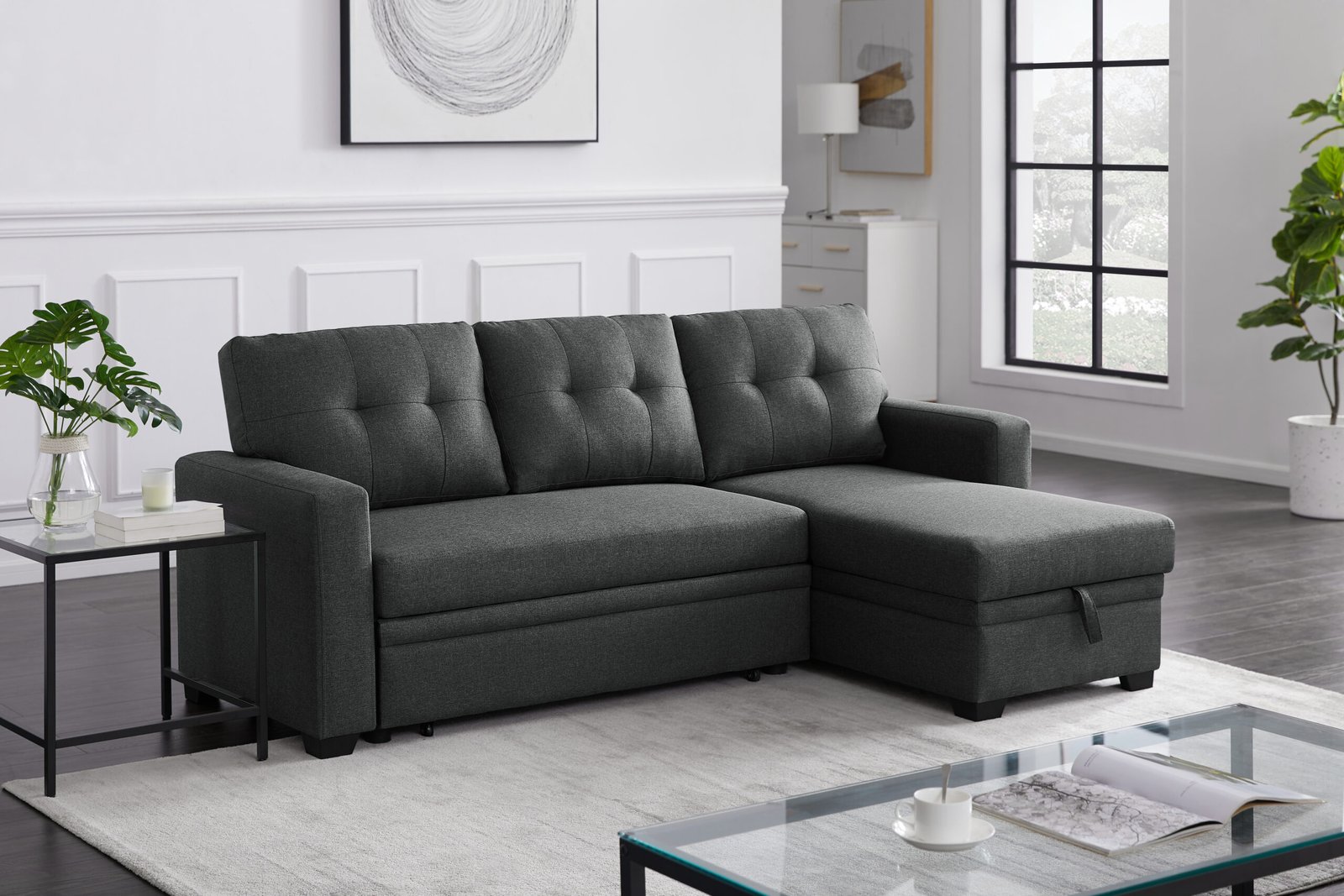 Upholstered Pull out Sectional Sofa with Chaise photo review