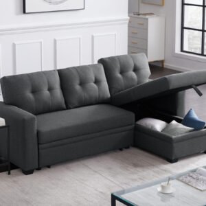 Upholstered Pull out Sectional Sofa with Chaise