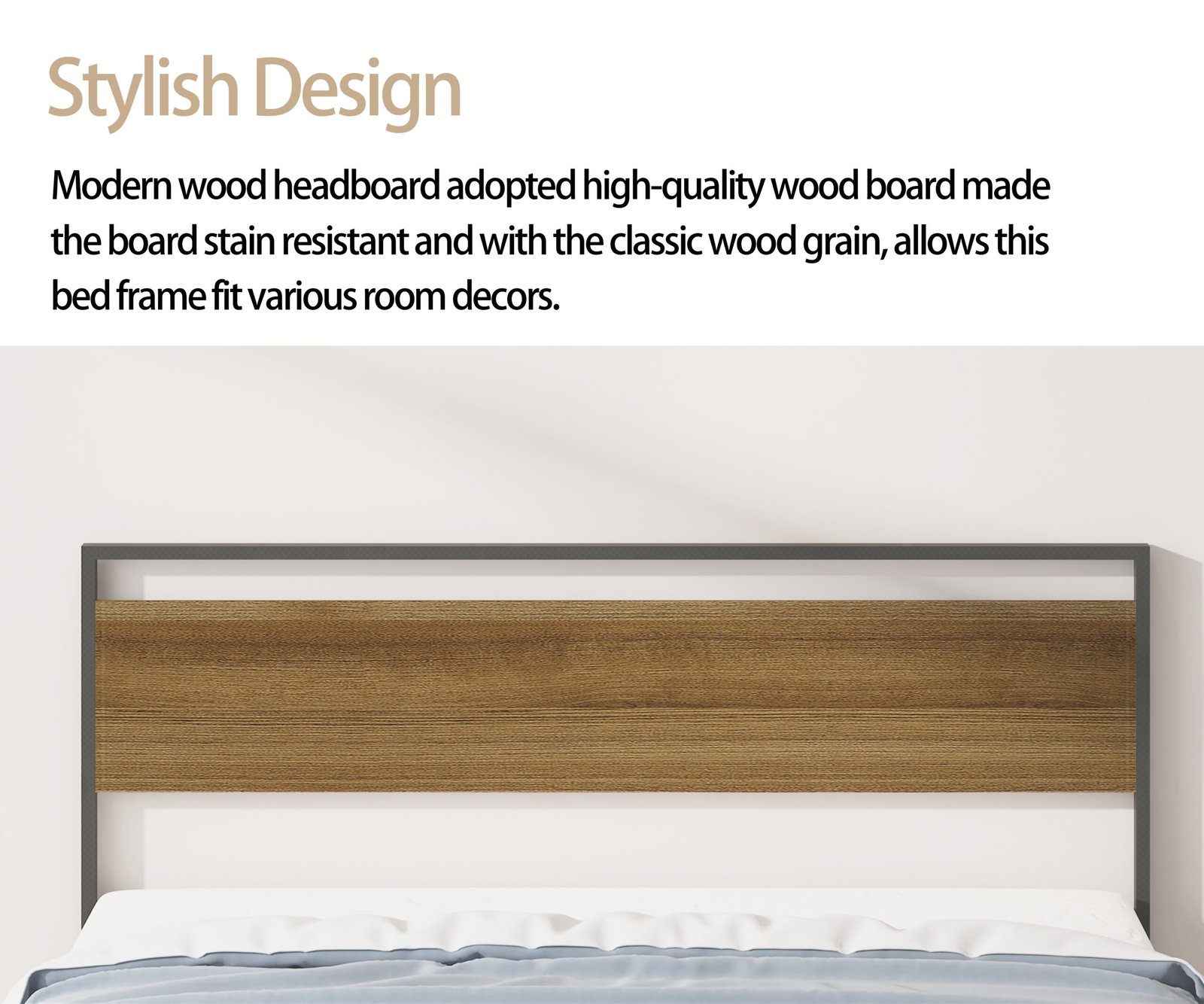 Ceres Metal Bed, Black with Cinnamon Wood Headboard & Footboard, Queen photo review
