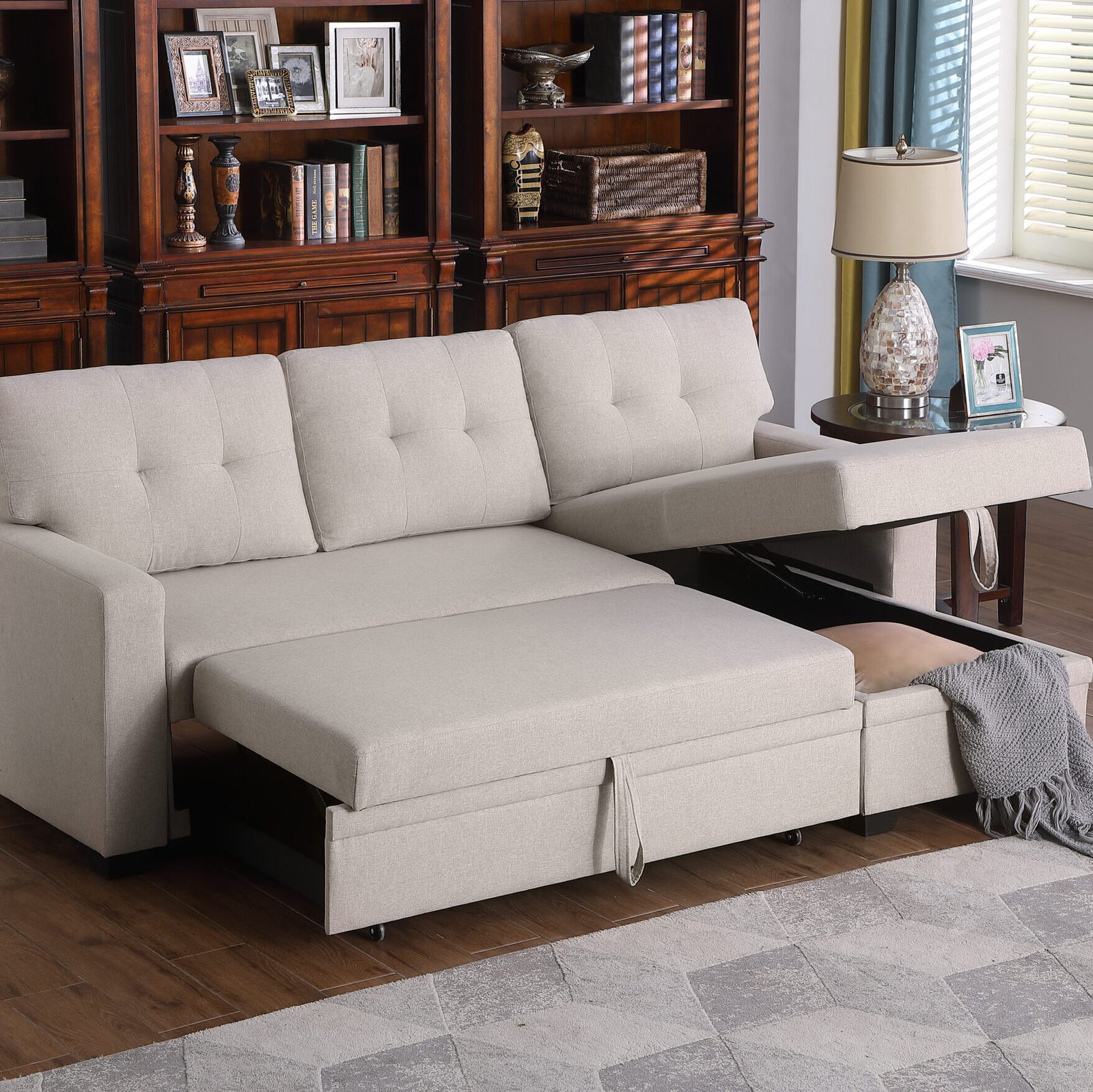 Upholstered Pull out Sectional Sofa with Chaise photo review