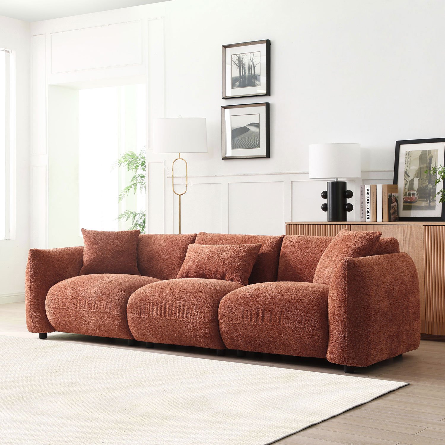 Mid Century Modern Couch 3-Seater Sofa for Livingroom, Orange photo review