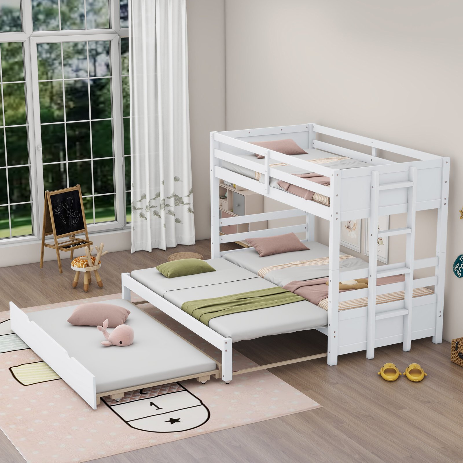 Twin over Pull-out Bunk Bed with Trundle, White photo review