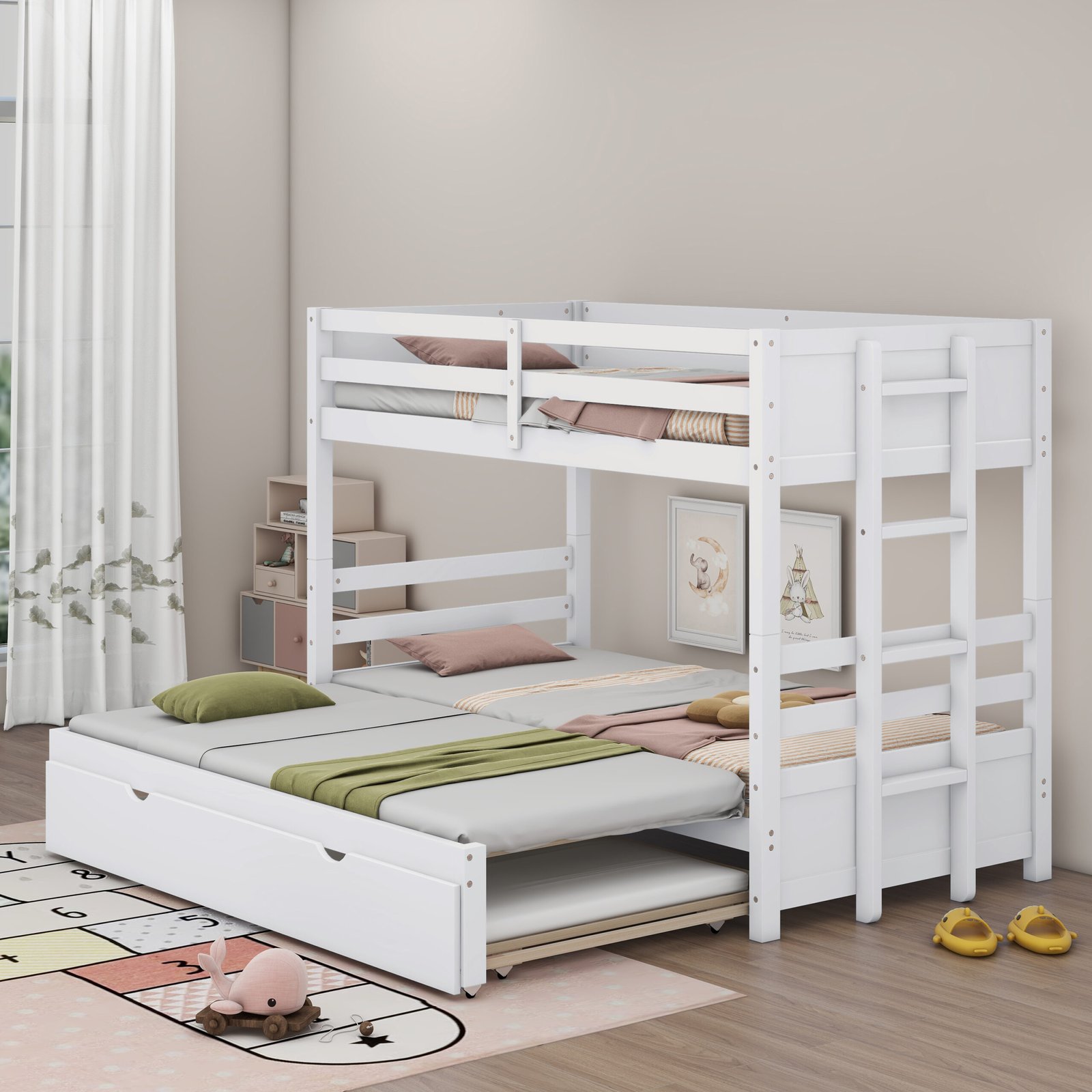 Twin over Pull-out Bunk Bed with Trundle, White photo review