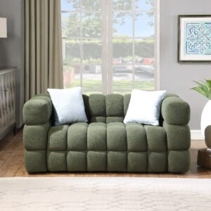 62.2length ,35.83" deepth ,human body structure for USA people,  marshmallow sofa,boucle sofa ,OLIVE GREEN 2S BOUCLE