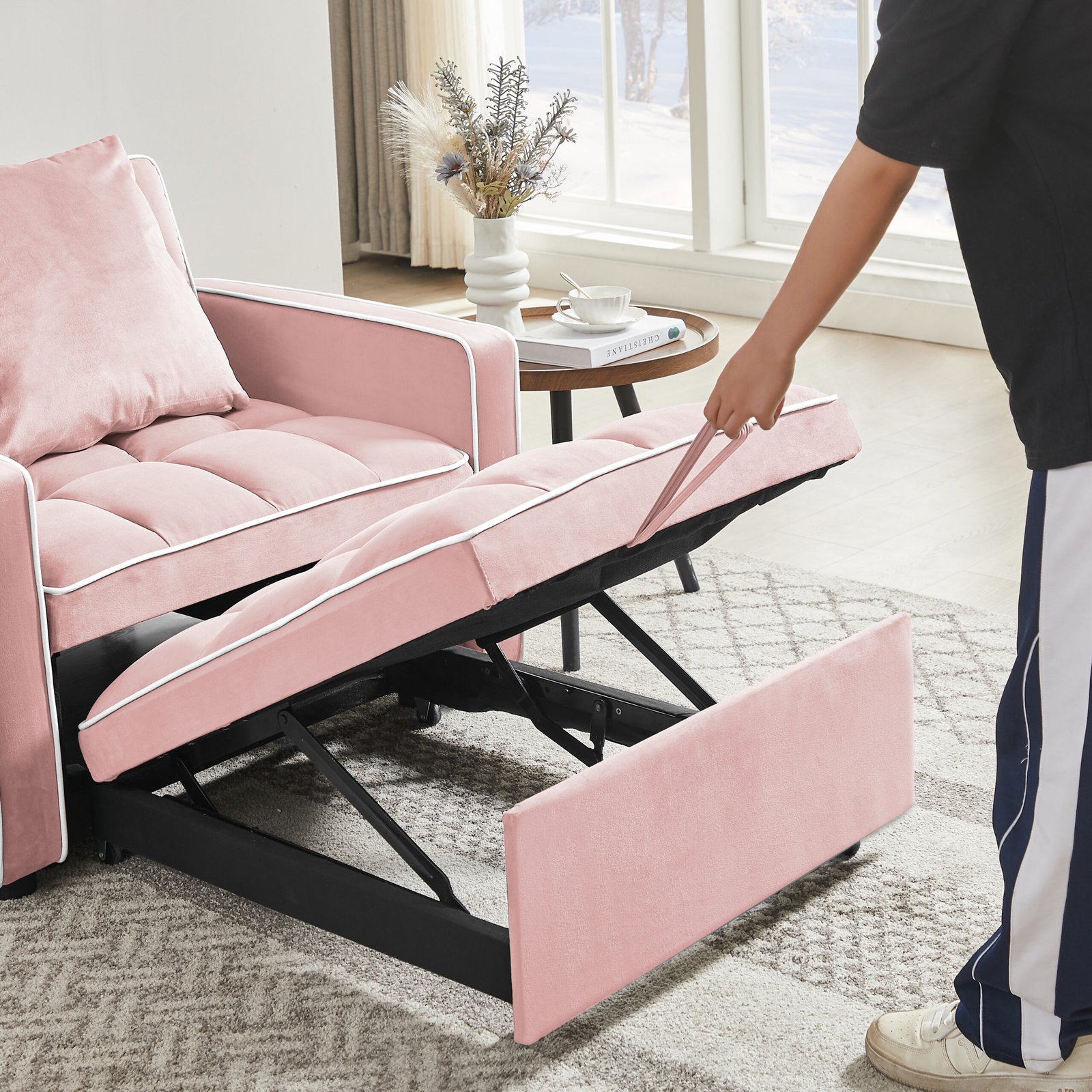 Three-in-one sofa bed chair folding sofa bed adjustable back into a sofa recliner single bed adult modern chair bed berth Pink(UPC:712109616920) photo review