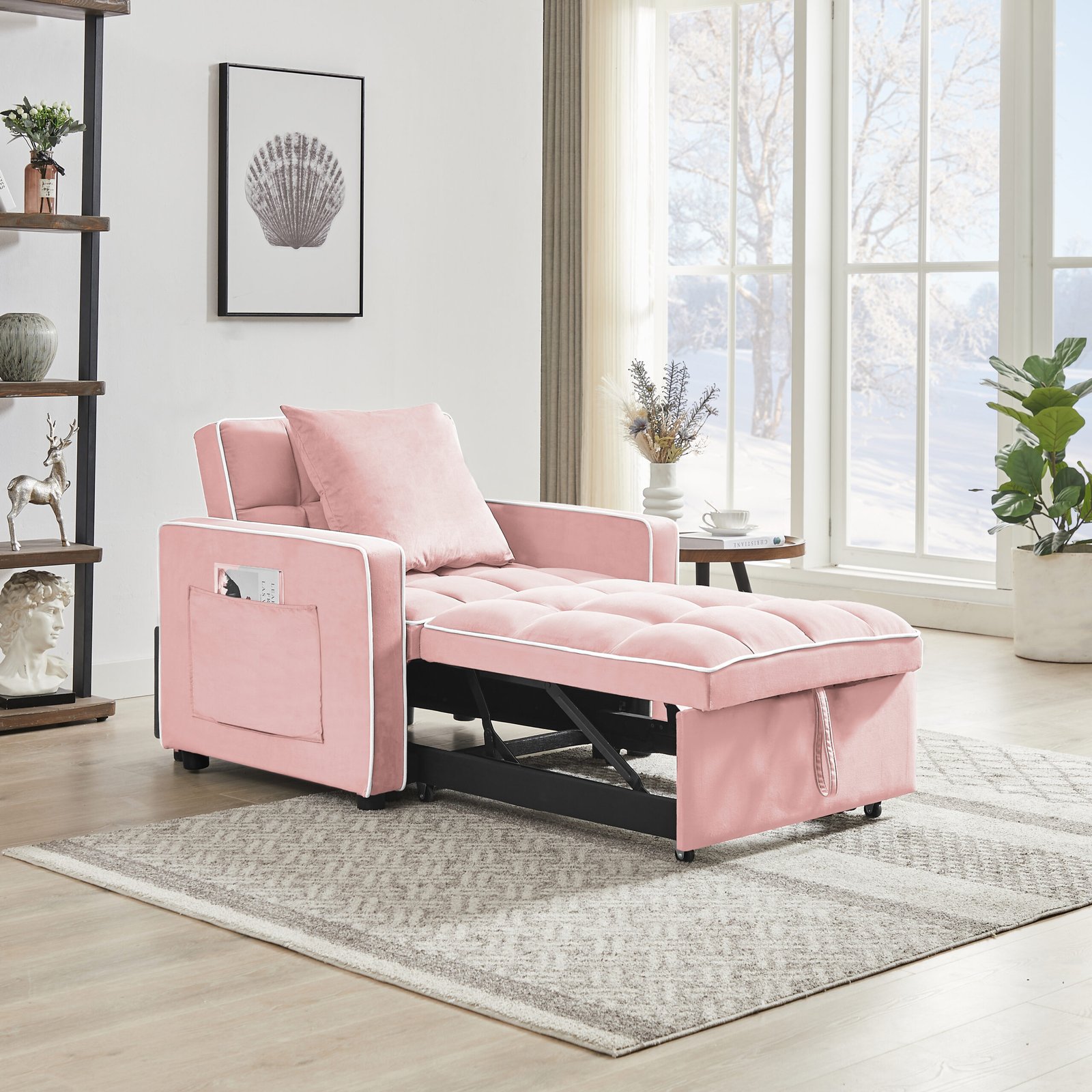 Three-in-one sofa bed chair folding sofa bed adjustable back into a sofa recliner single bed adult modern chair bed berth Pink(UPC:712109616920) photo review