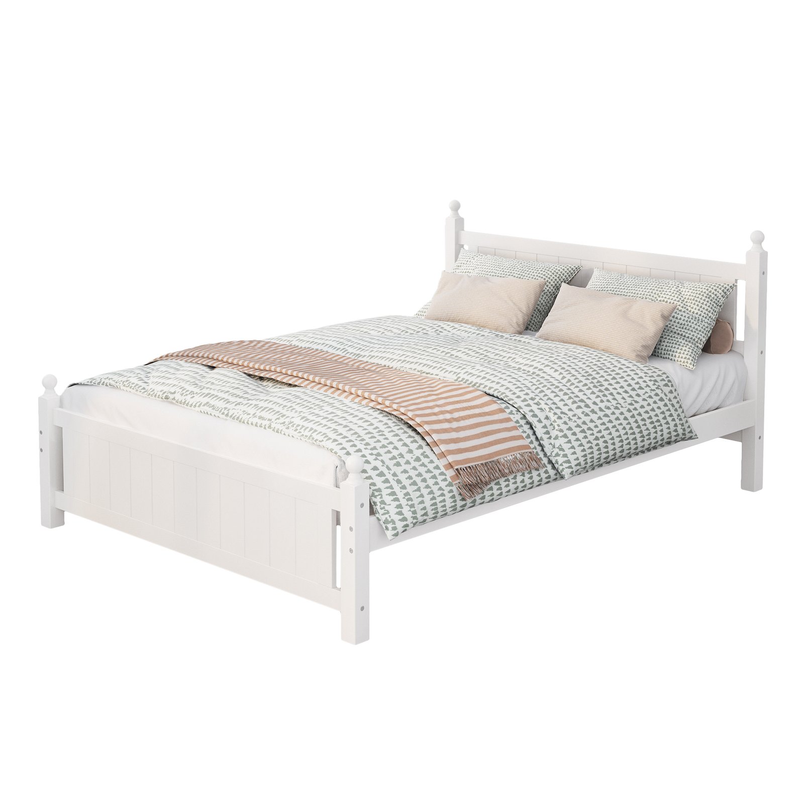 Queen Size Solid Wood Platform Bed Frame for Kids, Teens, Adults, No Need Box Spring, White photo review