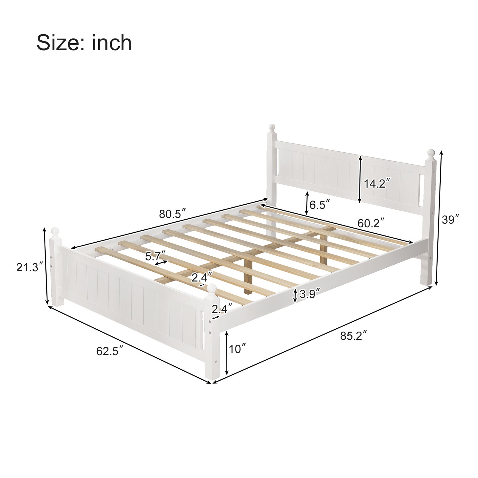 Queen Size Solid Wood Platform Bed Frame for Kids, Teens, Adults, No Need Box Spring, White photo review