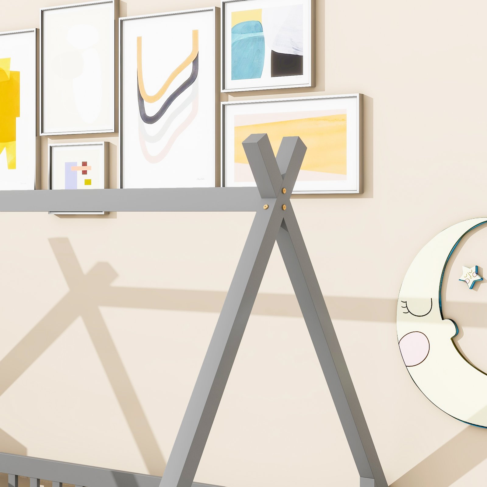 Twin Tent-shaped Floor Bed, with Guardrails, Slats, Door ,Grey photo review