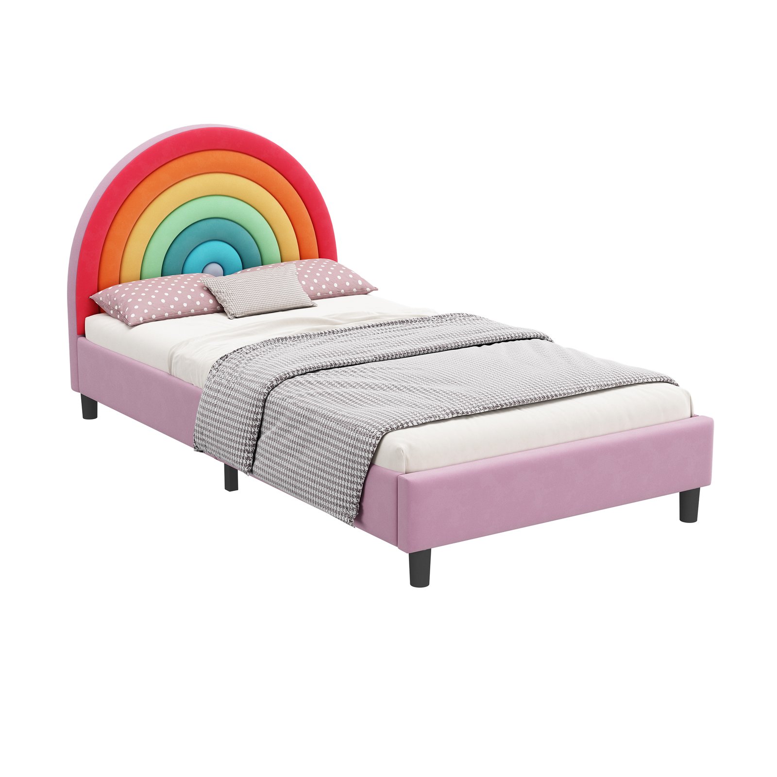 Rainbow Design Upholstered Twin Platform Bed Cute Style Princess Bed for Boys & Girls, Teens, Colorful & Pink photo review