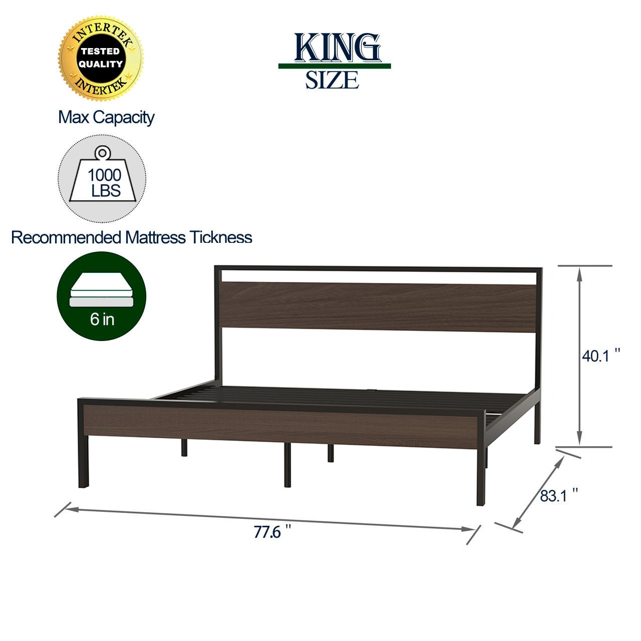 Ceres Metal Bed, Black with Walnut wood Headboard&Footboard, King photo review