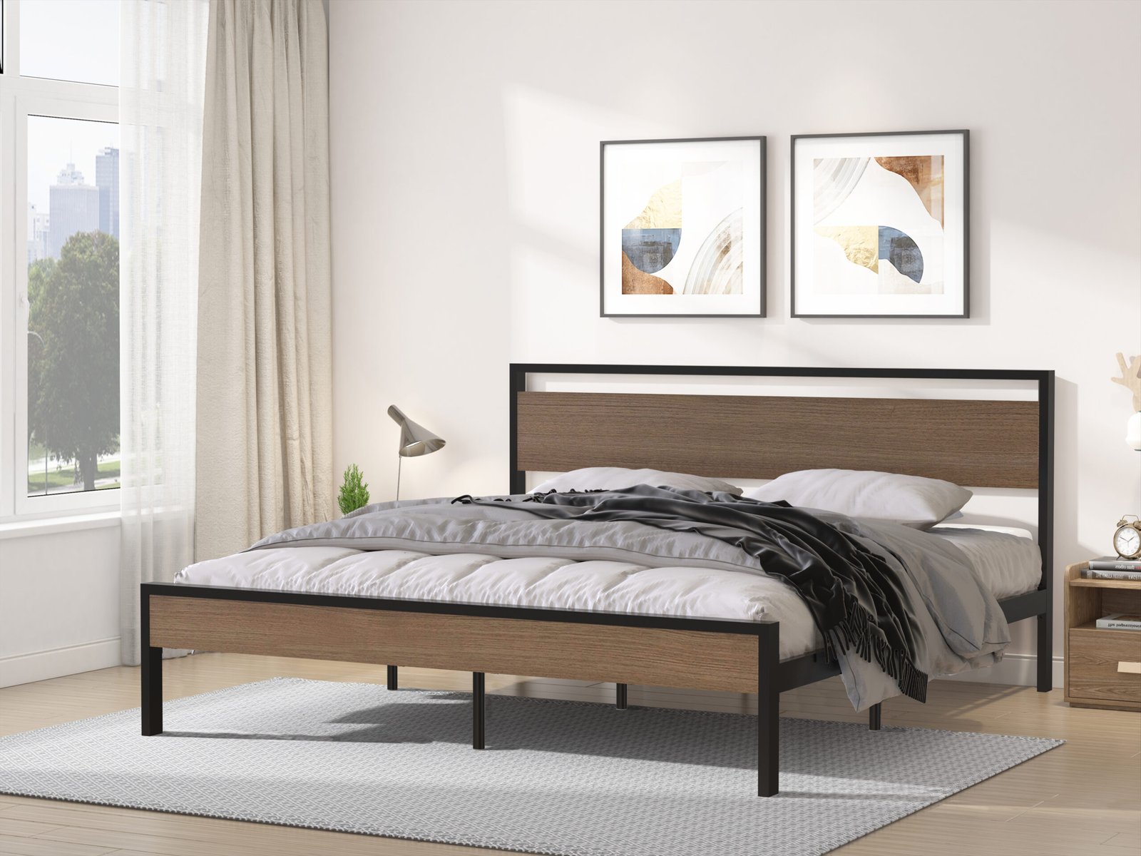 Ceres Metal Bed, Black with Cinnamon Wood Headboard&Footboard, King photo review