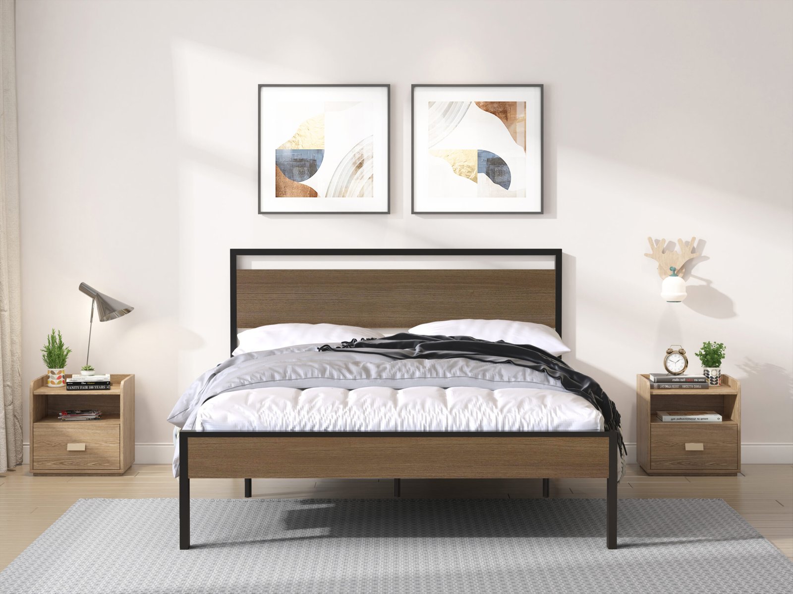 Ceres Metal Bed, Black with Cinnamon Wood Headboard & Footboard, Queen photo review
