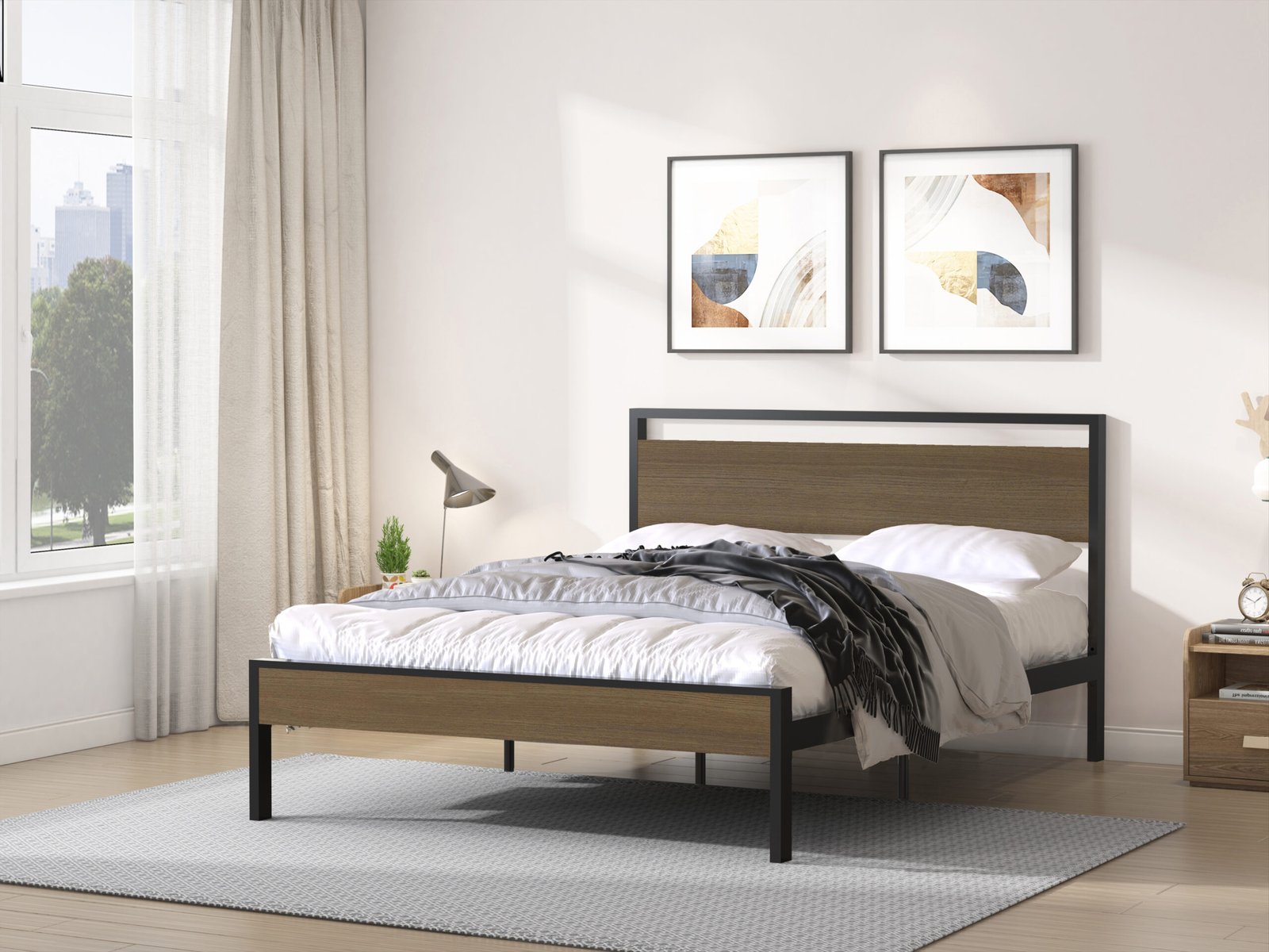 Ceres Metal Bed, Black with Cinnamon Wood Headboard & Footboard, Queen photo review