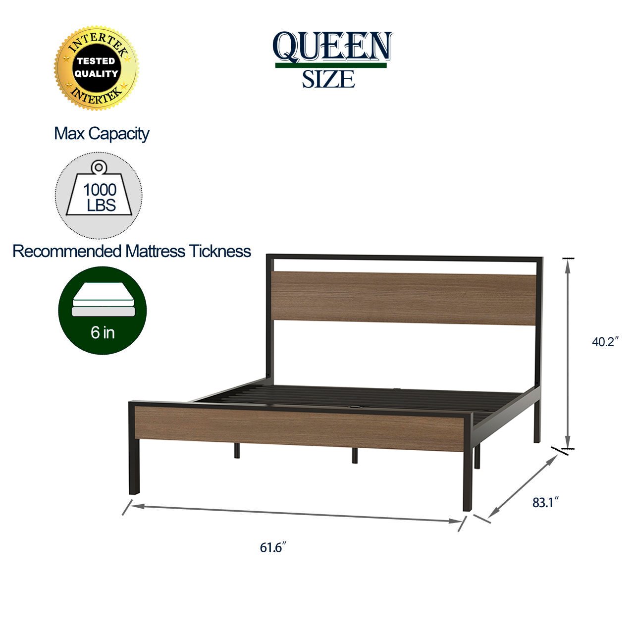 Ceres Metal Bed, Black with Cinnamon Wood Headboard & Footboard, Queen photo review