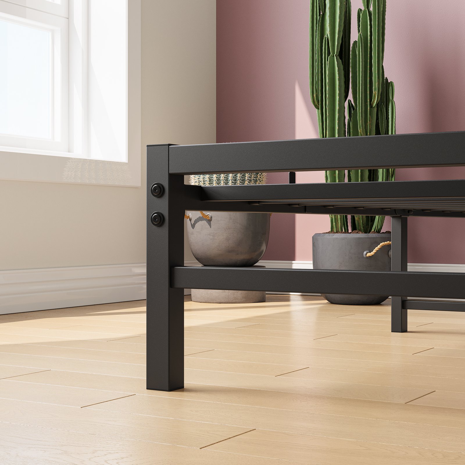 Twin Size Platform Bed Frame with Rustic Vintage Wood Headboard, No Box Spring Needed Black photo review