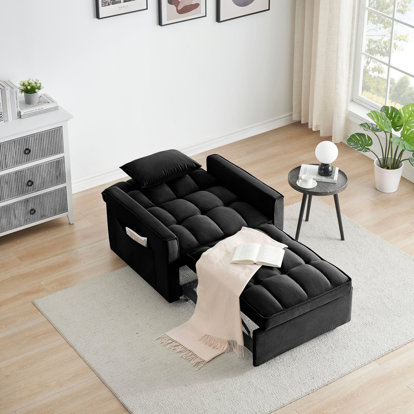 Sofa bed chair 3 in 1 convertible, recliner, single recliner, suitable for small Spaces with adjustable back black photo review
