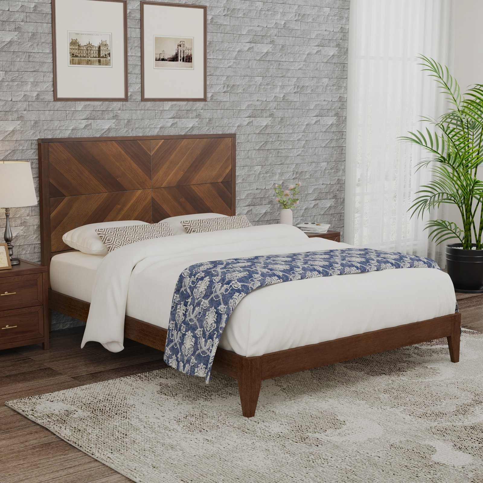 Mid-Century Modern Platform Bed Wood Slat Support with No Box Spring Needed,Queen, Walnut photo review