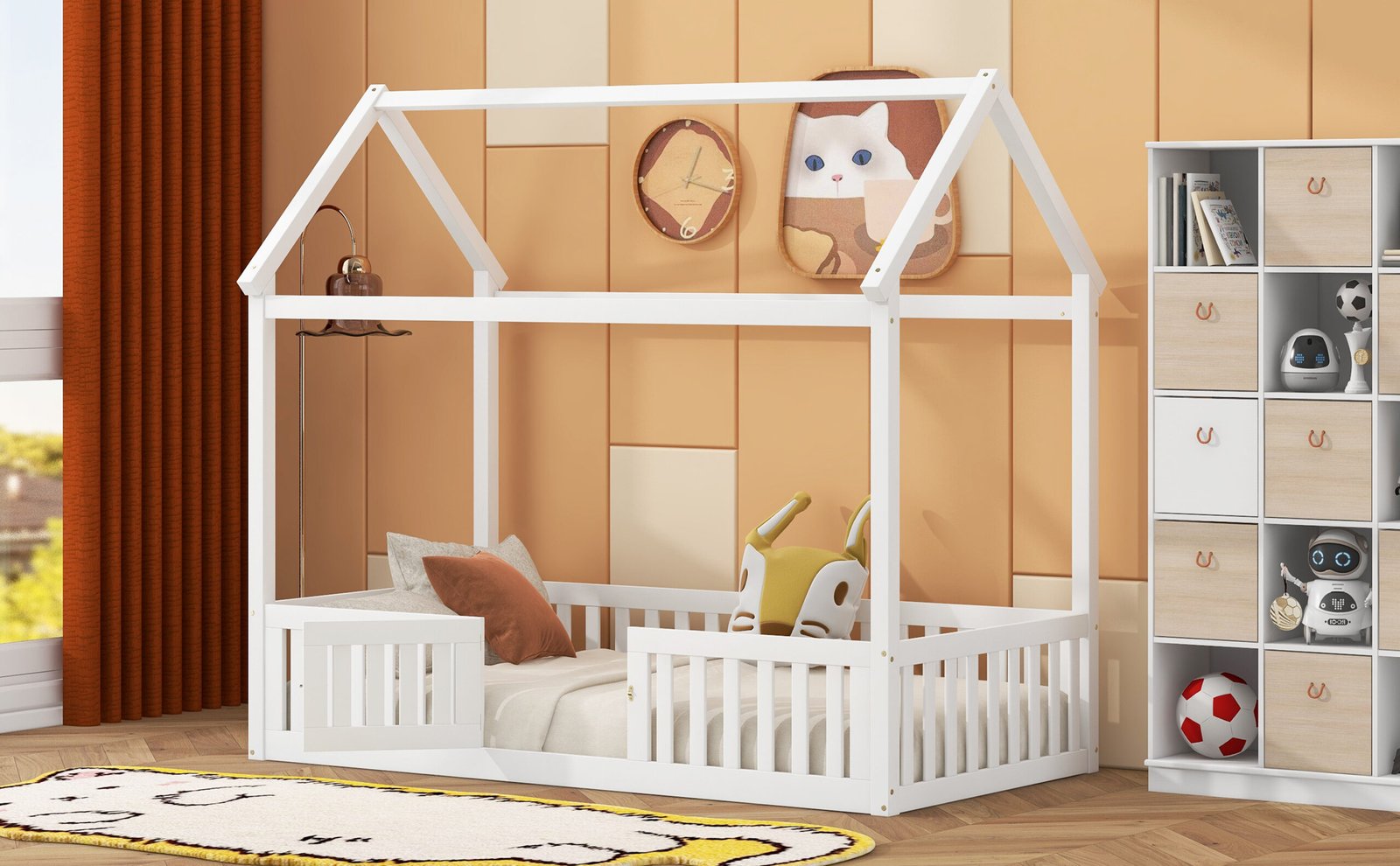 Twin Size Wood House Bed with Fence and Door, White(Old SKU: WF303131AAK) photo review