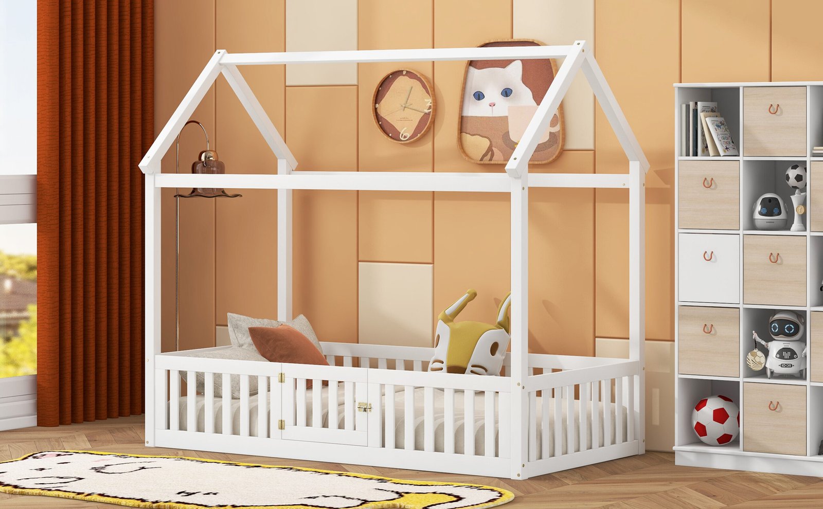 Twin Size Wood House Bed with Fence and Door, White(Old SKU: WF303131AAK) photo review