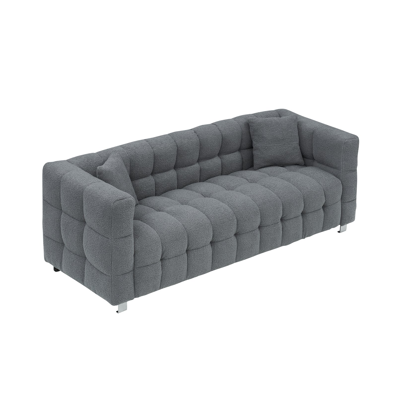 Grey teddy fleece sofa 80 inch discharge in living room bedroom with two throw pillows hardware foot support photo review
