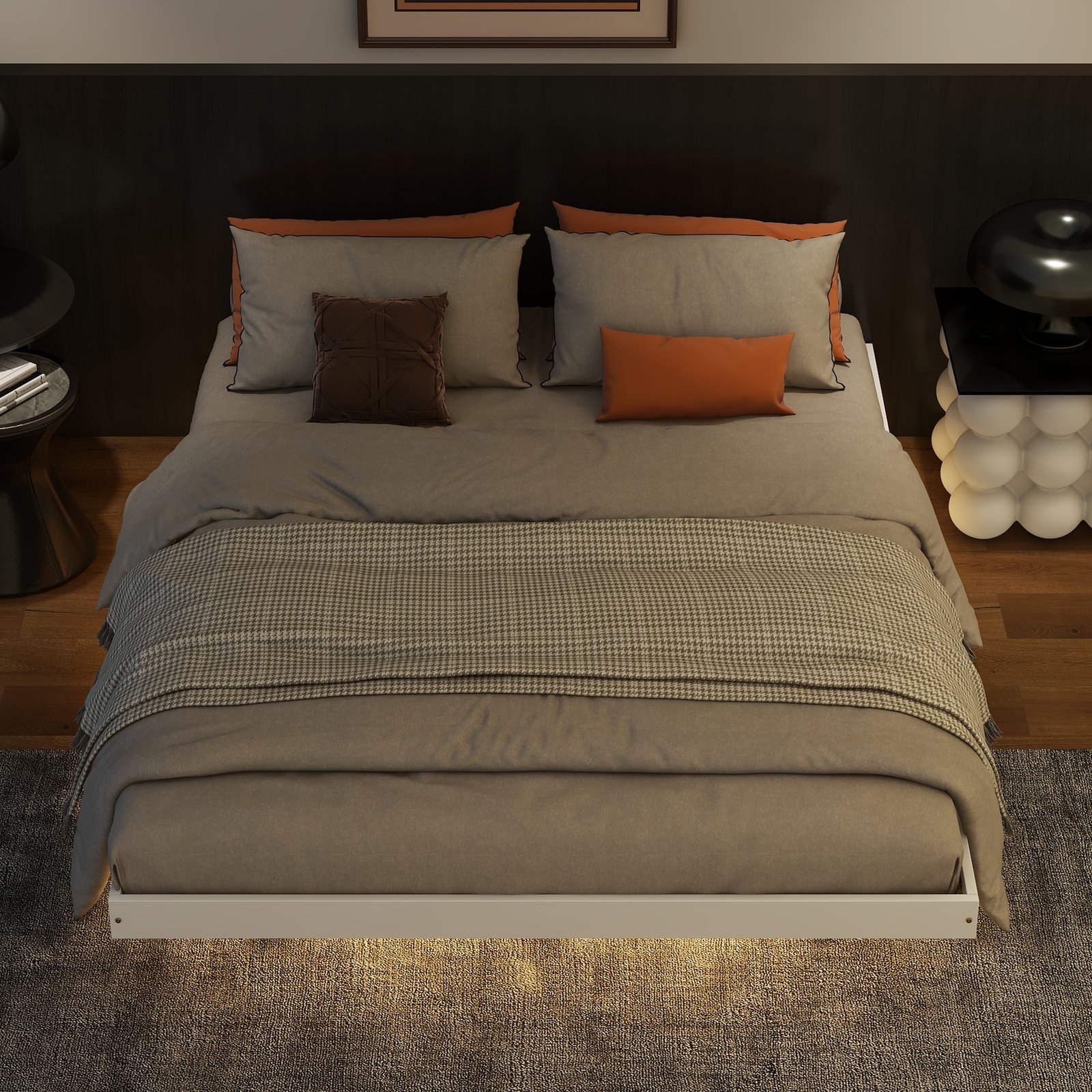 Queen Size Floating Bed with LED Lights Underneath,Modern Queen Size Low Profile Platform Bed with LED Lights,White photo review