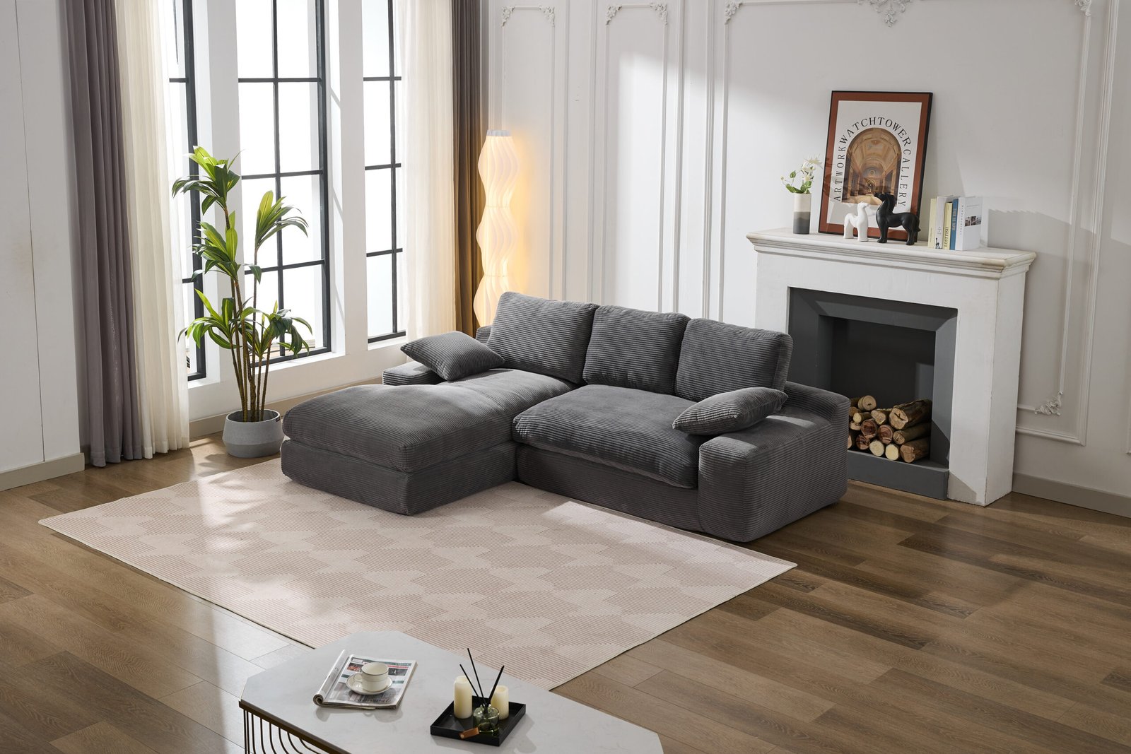 99*69" Modular Sectional Living Room Sofa Set, Modern Minimalist Style Couch, Upholstered Sleeper Sofa for Living Room, Bedroom, 2 PC Free Combination, Installation-free Sofa, L-Shape, Grey photo review