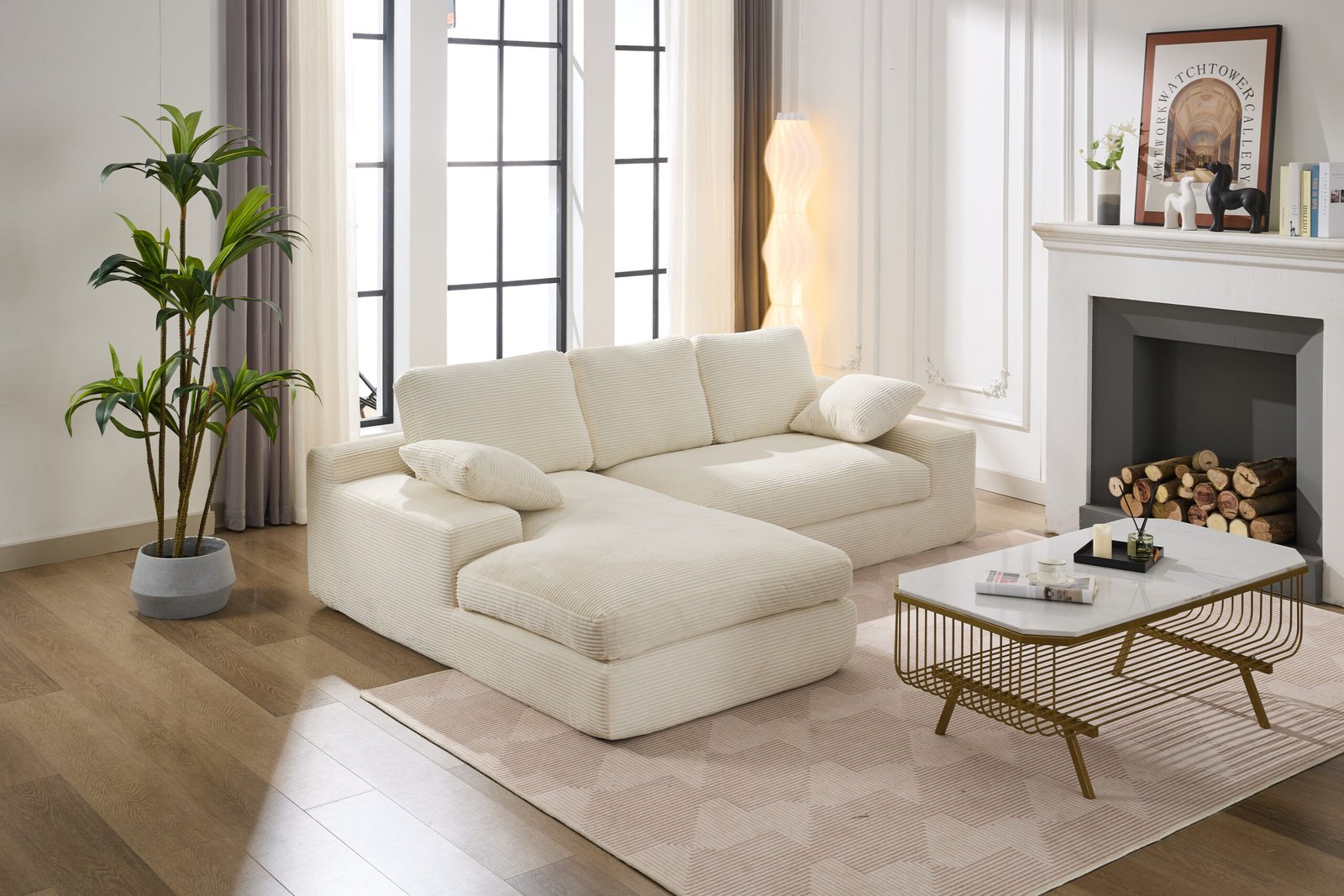 99*69" Modular Sectional Living Room Sofa Set, Modern Minimalist Style Couch, Upholstered Sleeper Sofa for Living Room, Bedroom, 2 PC Free Combination, Installation-free Sofa, L-Shape, White photo review