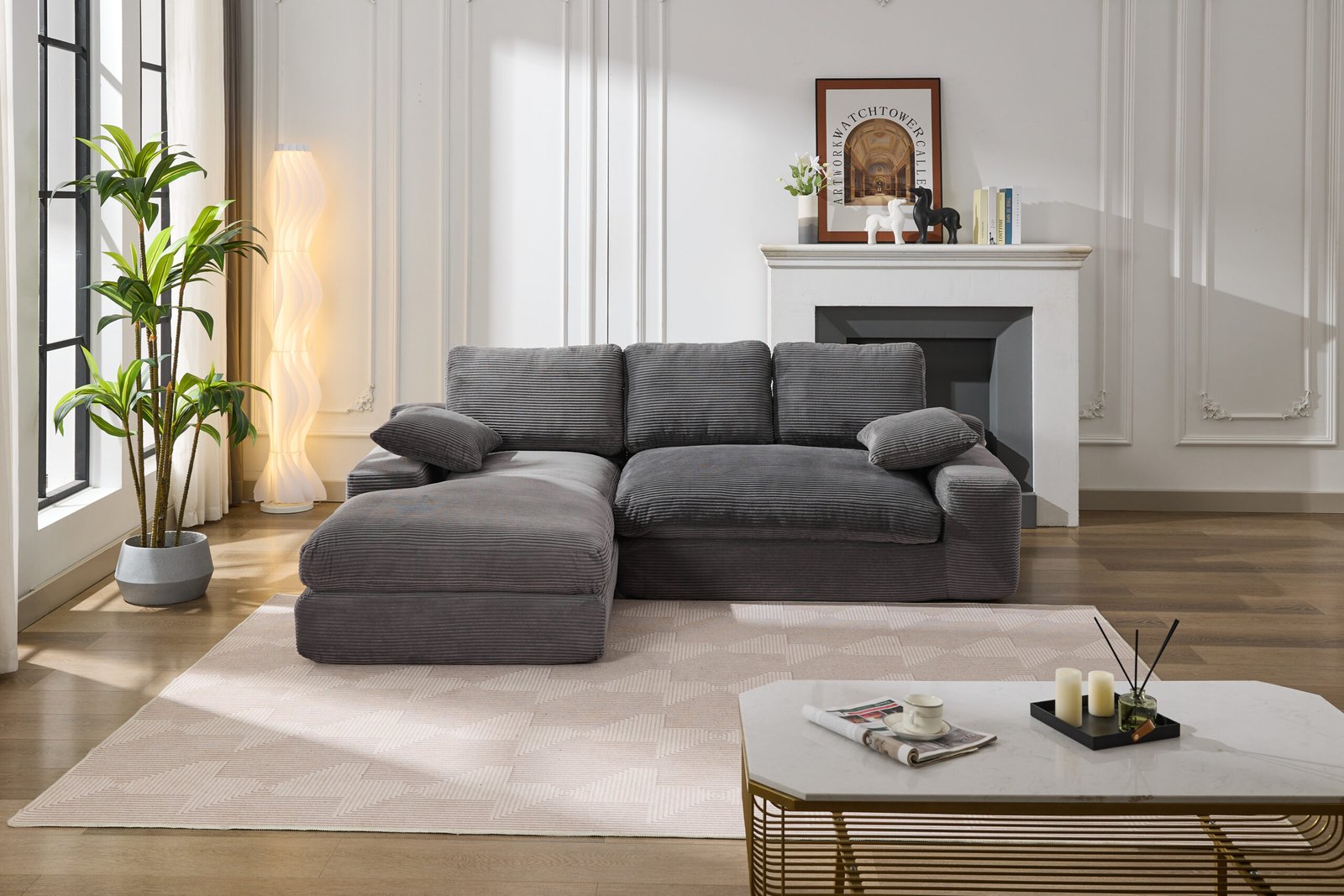 99*69" Modular Sectional Living Room Sofa Set, Modern Minimalist Style Couch, Upholstered Sleeper Sofa for Living Room, Bedroom, 2 PC Free Combination, Installation-free Sofa, L-Shape, Grey photo review