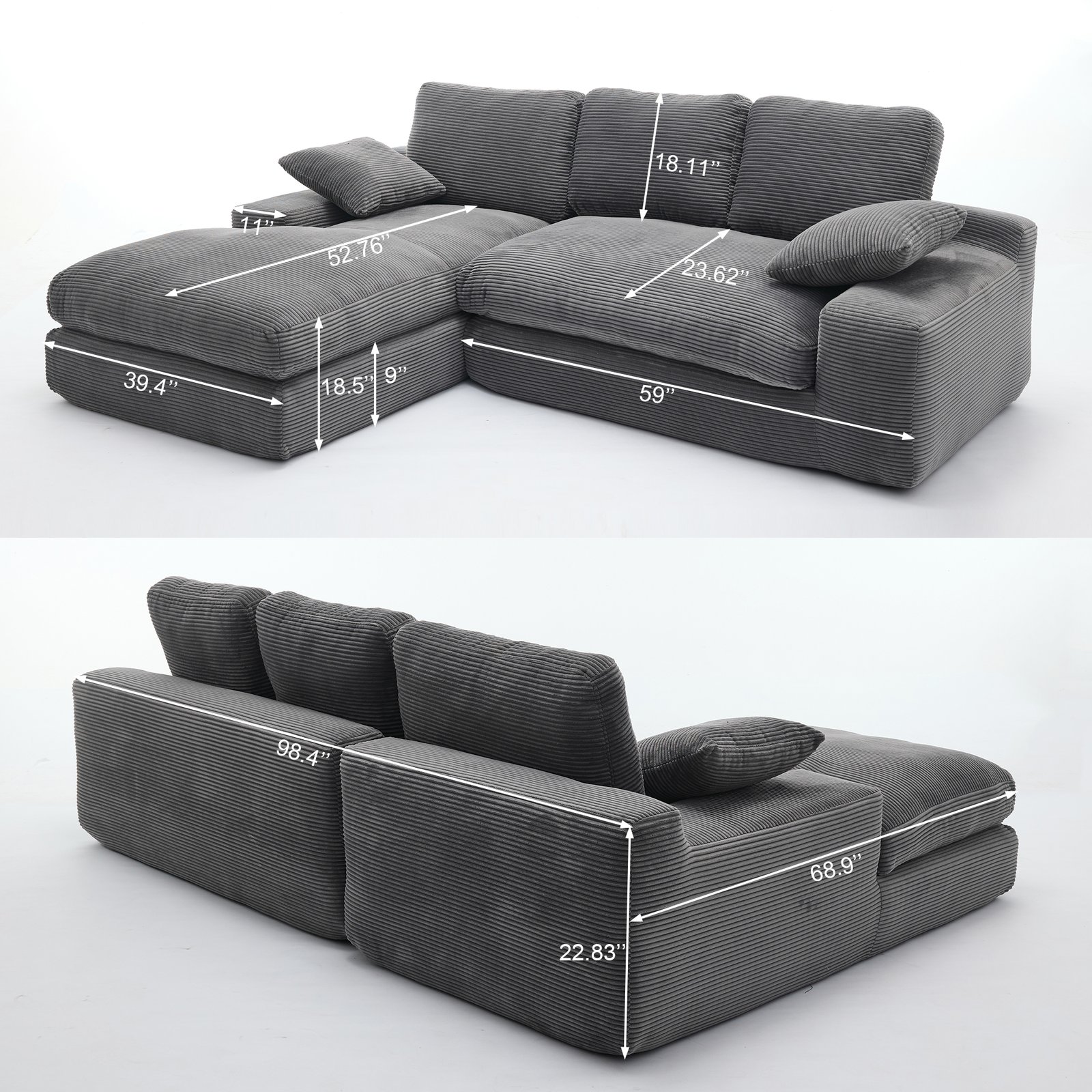 99*69" Modular Sectional Living Room Sofa Set, Modern Minimalist Style Couch, Upholstered Sleeper Sofa for Living Room, Bedroom, 2 PC Free Combination, Installation-free Sofa, L-Shape, Grey photo review