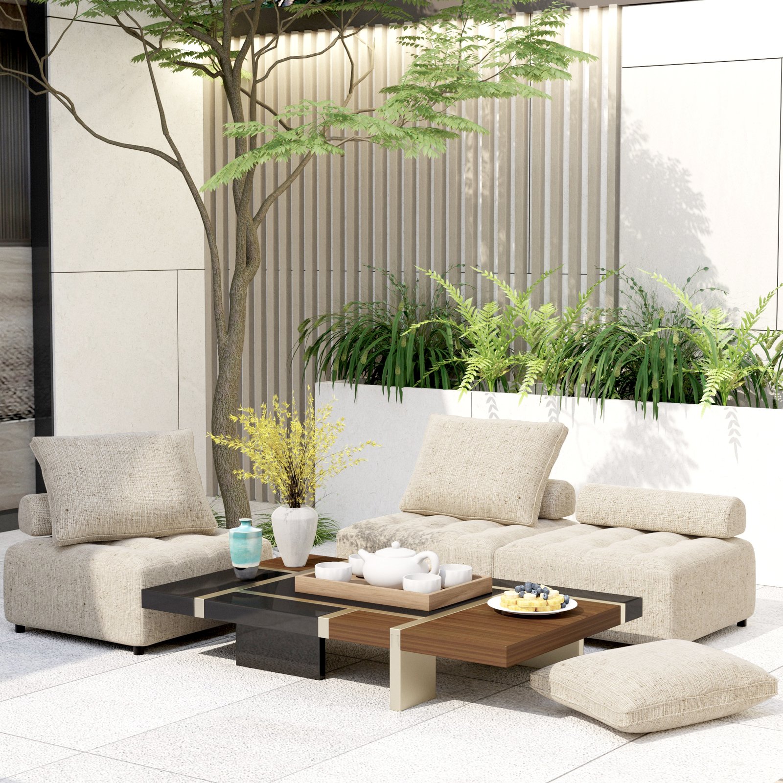 Outdoor Modular Sofa, with Aluminum Structure, Support Cushion and Back Cushion Cover-Removable, Fade-resistant, Waterproof Sofa Cover Included,Light Brown(The rate : Based on a single piece ) photo review