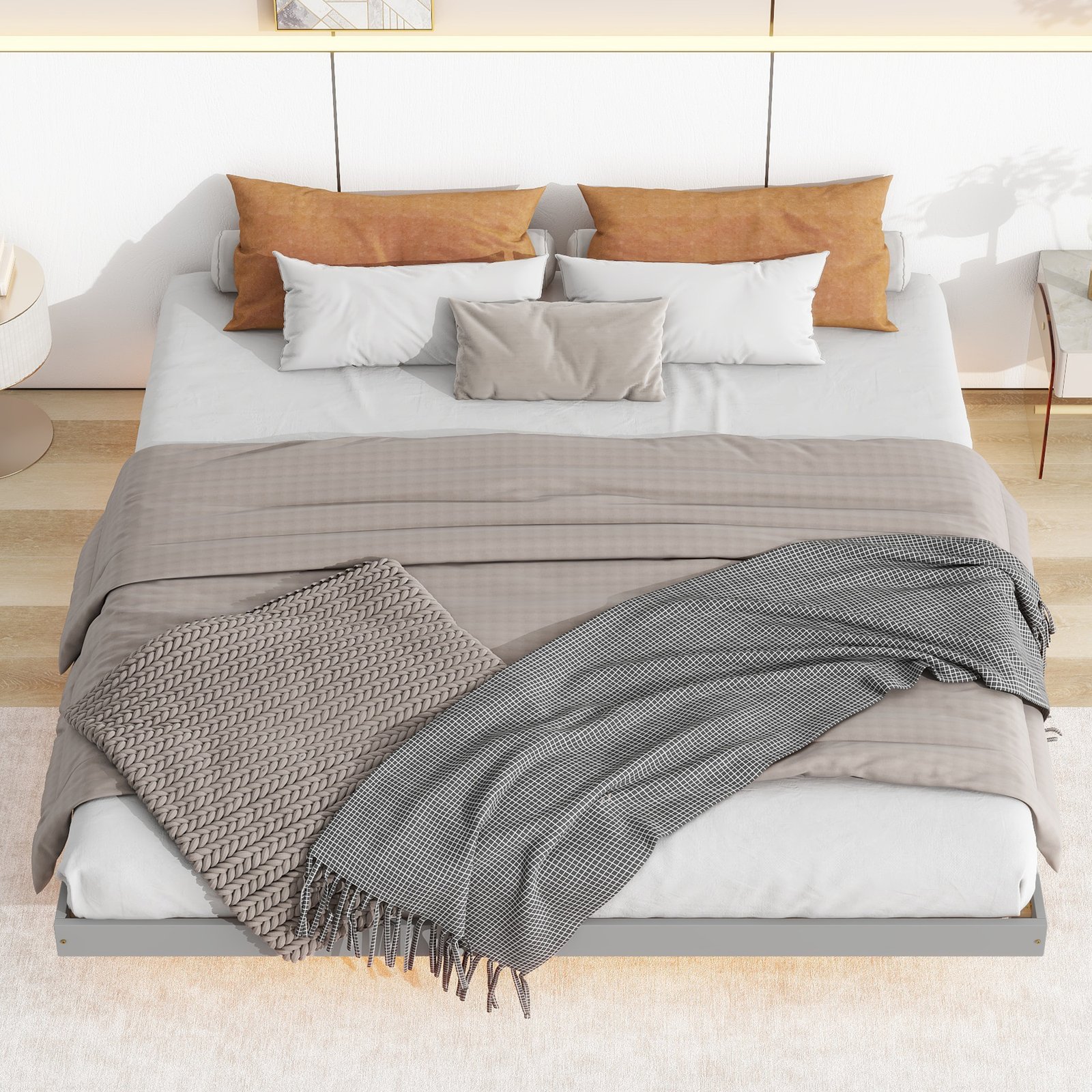 King Size Floating Bed with LED Lights Underneath,Modern King Size Low Profile Platform Bed with LED Lights,Grey photo review