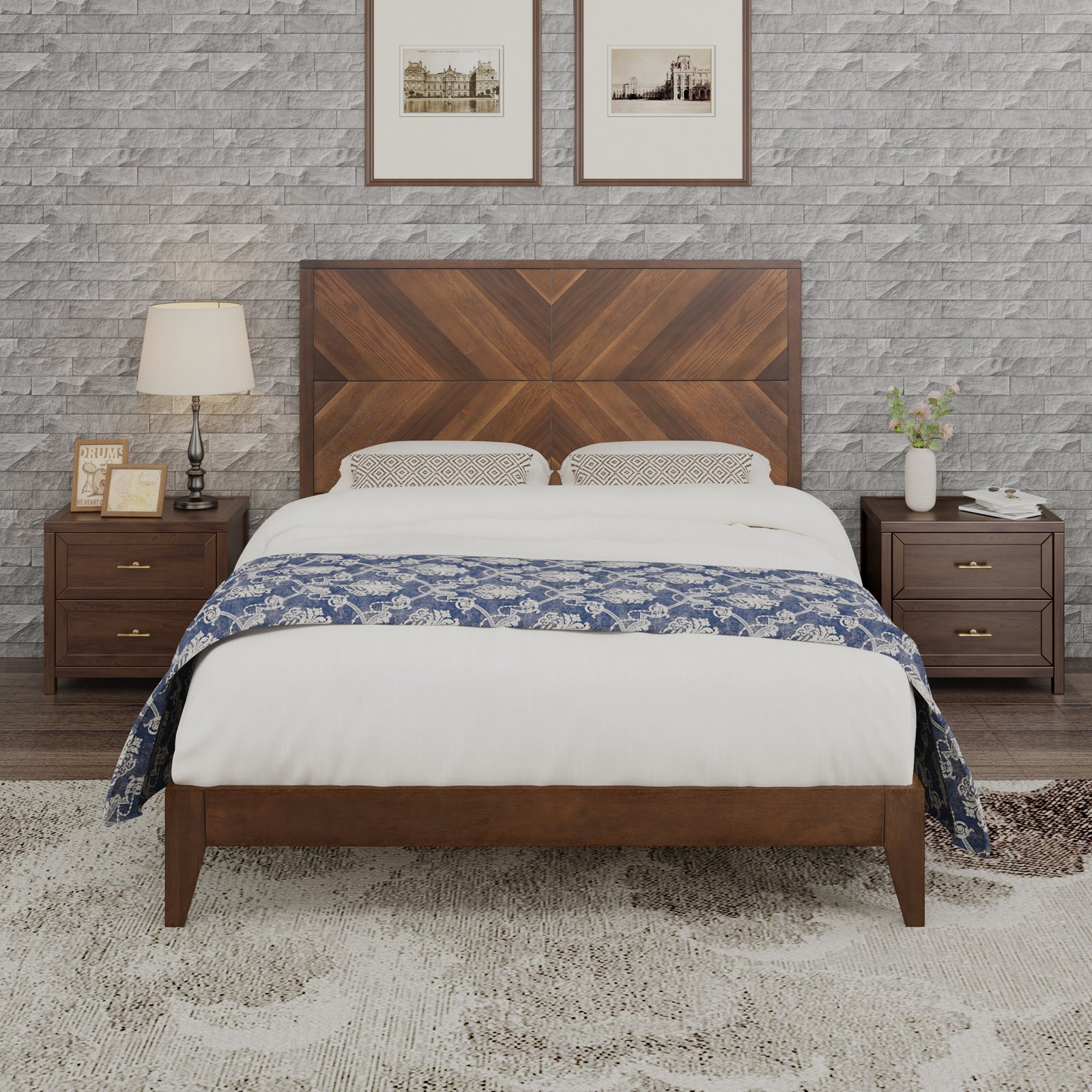 Mid-Century Modern Platform Bed Wood Slat Support with No Box Spring Needed,Queen, Walnut photo review