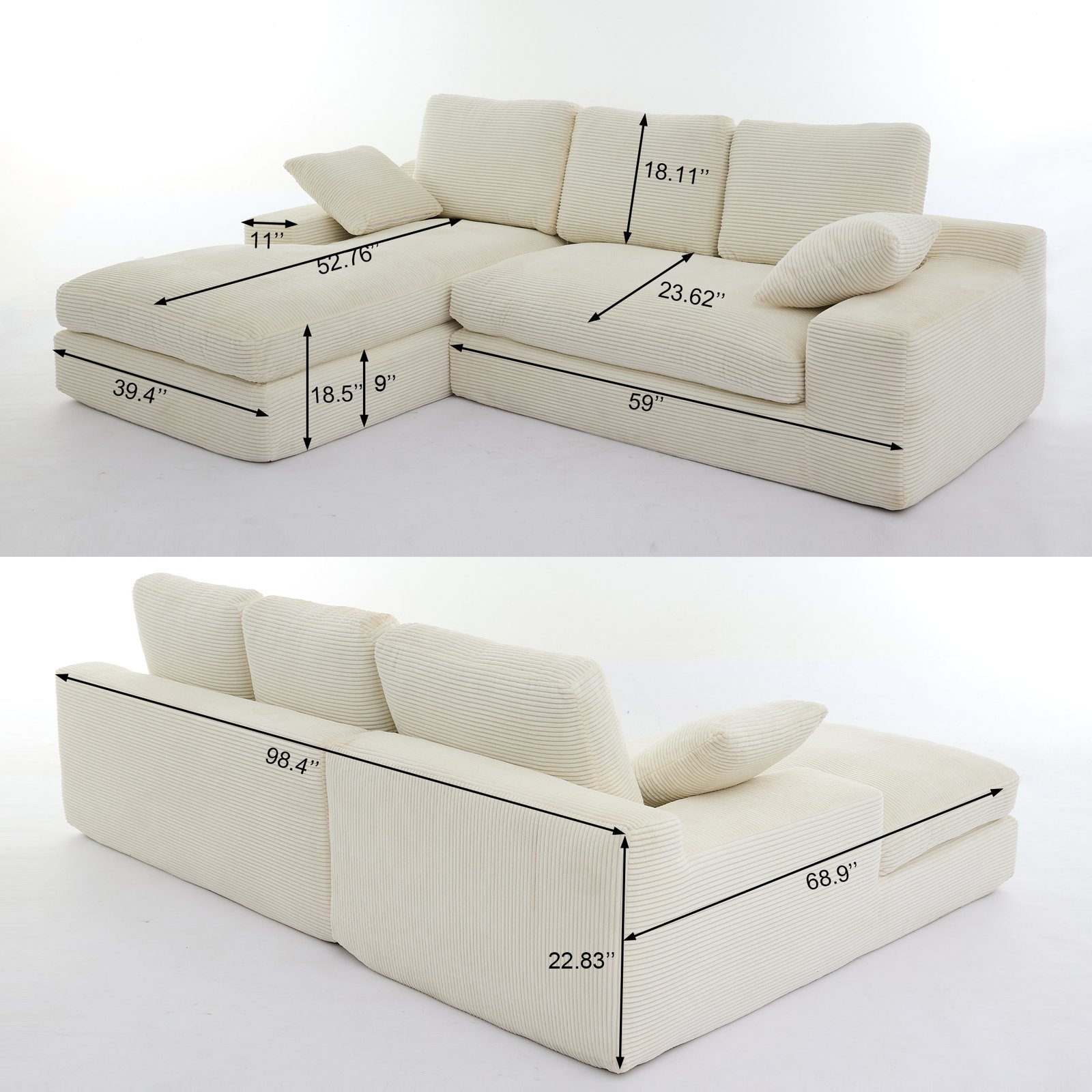 99*69" Modular Sectional Living Room Sofa Set, Modern Minimalist Style Couch, Upholstered Sleeper Sofa for Living Room, Bedroom, 2 PC Free Combination, Installation-free Sofa, L-Shape, White photo review