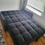 Modern Velvet Loveseat Futon Sofa Couch w/Pullout Bed,Small Love Seat Lounge Sofa w/Reclining Backrest,Toss Pillows, Pockets,Furniture for Living Room,3 in 1 Convertible Sleeper Sofa Bed, Gray photo review