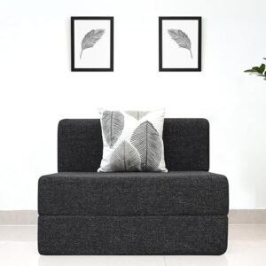 uberlyfe 1 Seater Sofa Cum Bed | Jute Fabric Washable Cover | 1 Cushion Thread Bare Pattern | 3' x 6' Feet