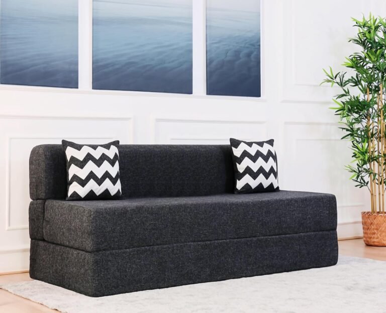 uberlyfe Xtra Long 4-Seater Sofa Cum Bed | 1-Year Warranty | King Mattress, Sofacum Bed for Tall People | 15" Sofa Height |2 Zigzag Pattern Cushions | Jute Finish Fabric | 6' X 6.5' Feet