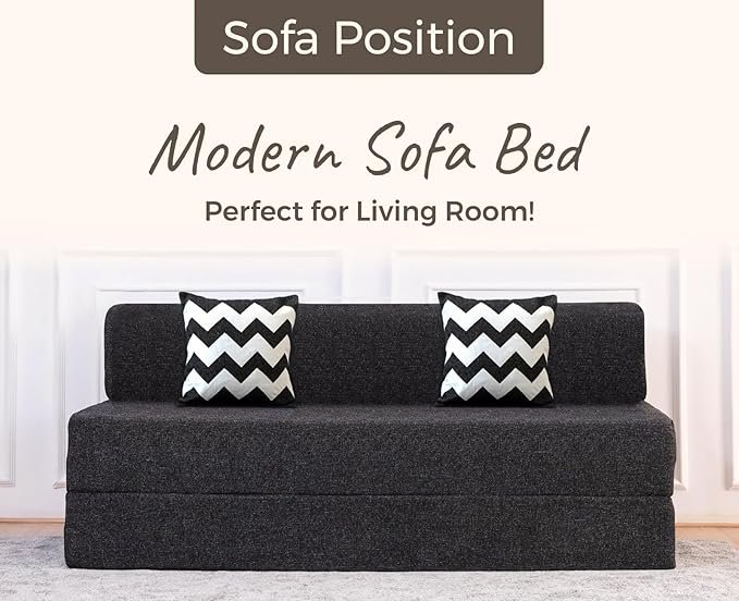 uberlyfe Xtra Long 3-Seater Sofa Cum Bed | 1-Year Warranty | Queen Mattress, Sofacum Bed for Tall People | 15" Sofa Height |2 Zigzag Pattern Cushions | Jute Finish Fabric | 5' X 6.5' Feet photo review