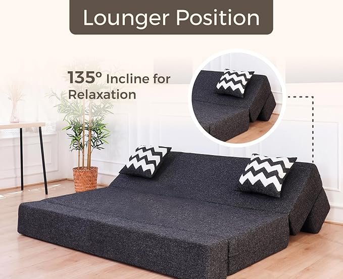 uberlyfe Xtra Long 3-Seater Sofa Cum Bed | 1-Year Warranty | Queen Mattress, Sofacum Bed for Tall People | 15" Sofa Height |2 Zigzag Pattern Cushions | Jute Finish Fabric | 5' X 6.5' Feet photo review