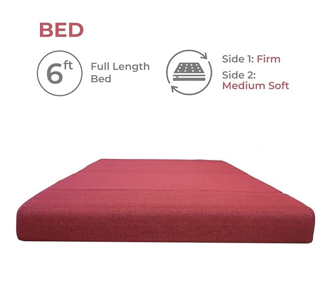 uberlyfe Basics 3 Seater Sofa Cum Bed | Jute Fabric Washable Cover | 2 Cushions Jharokha Pattern | Primrose Red | 5' X 6' Feet photo review