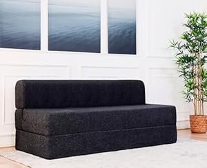 uberlyfe Xtra Long 3-Seater Sofa Cum Bed | 1-Year Warranty | Queen Mattress, Sofacum Bed for Tall People | 15" Sofa Height | Living Room Sofa Bed (Jute Finish Fabric) 5' X 6.5' Feet
