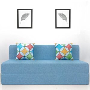 uberlyfe Basics 3 Seater Sofa Cum Bed | Jute Fabric Washable Cover | 2 Cushions Pattern | 5' X 6' Feet