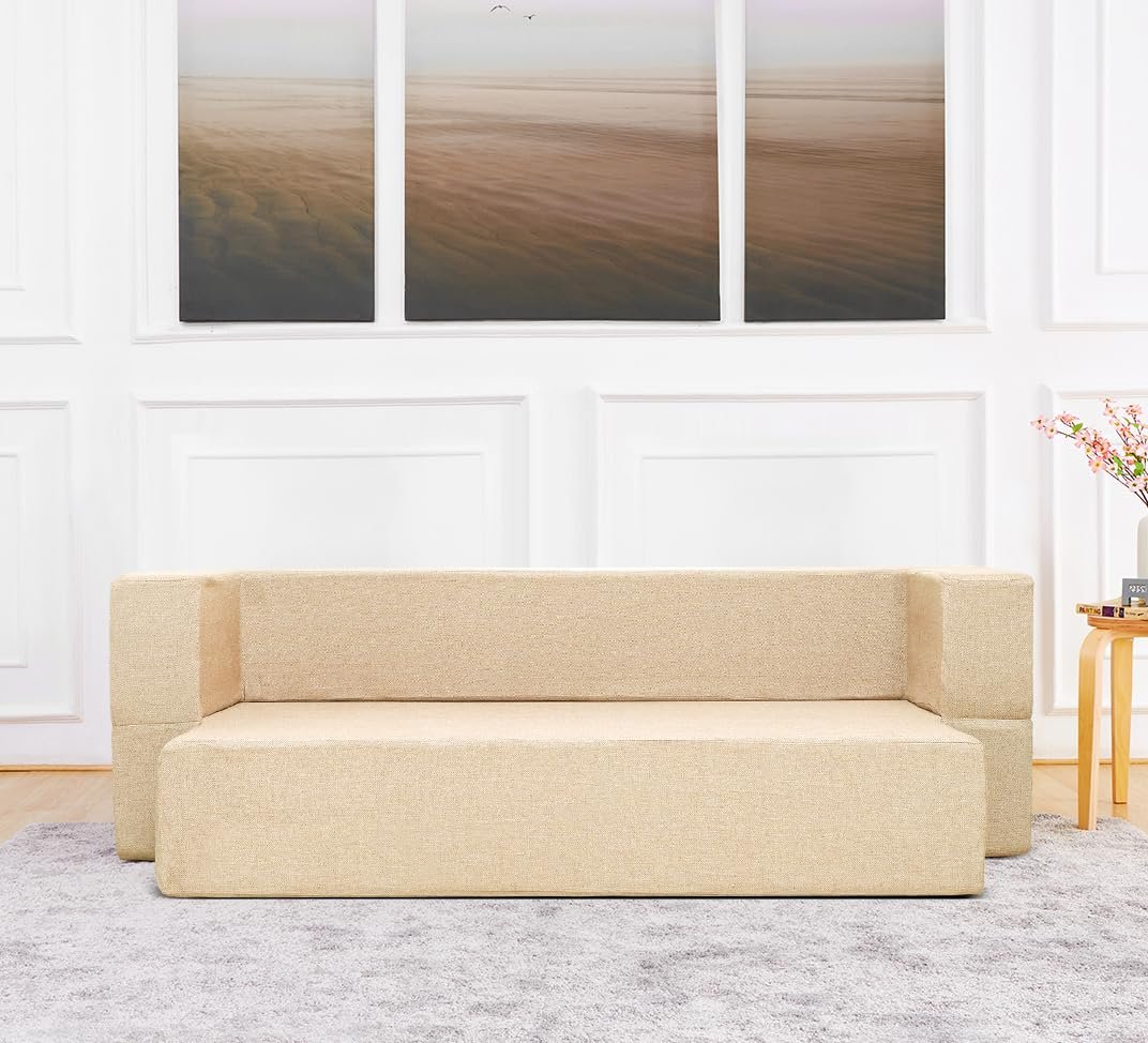 uberlyfe New Age 3 Seater Sofa Cum Bed | 1 Year Warranty | Foldable Floor Sofacum Bed | Sits 3 & Sleeps 2 | 13" Sofa Height | Jute Finish Fabric photo review